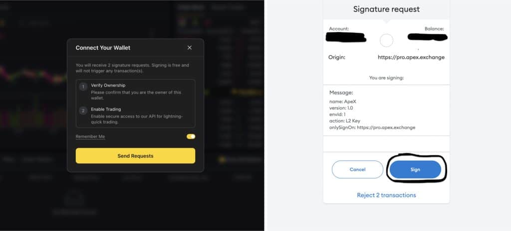 ApeX Pro Exchange Connect Your Wallet Signature