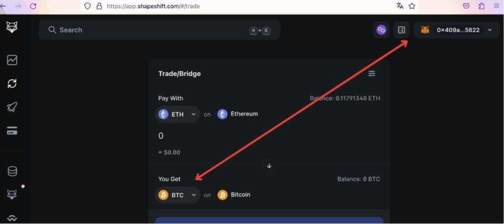 Trade on ShapeShift with MetaMask wallet